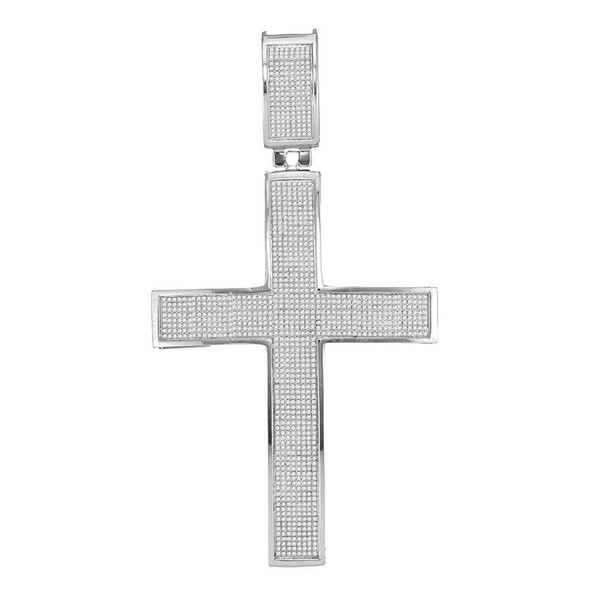 Men's Diamond Charm Pendant |  10kt White Gold Mens Round Diamond Roman Cross Charm Pendant 1-7/8 Cttw |  Splendid Jewellery