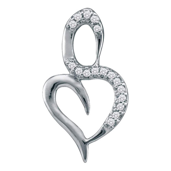 Diamond Heart & Love Symbol Pendant |  10kt White Gold Womens Round Diamond Small Heart Pendant 1/20 Cttw |  Splendid Jewellery