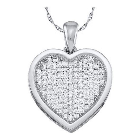 Diamond Heart & Love Symbol Pendant |  10kt White Gold Womens Round Diamond Cluster Small Heart Pendant 1/20 Cttw |  Splendid Jewellery