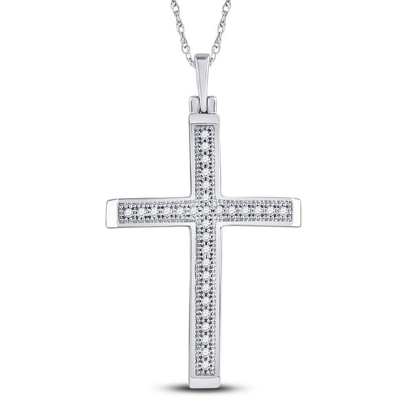 Diamond Cross Pendant |  10kt White Gold Womens Round Diamond Cross Pendant 1/12 Cttw |  Splendid Jewellery