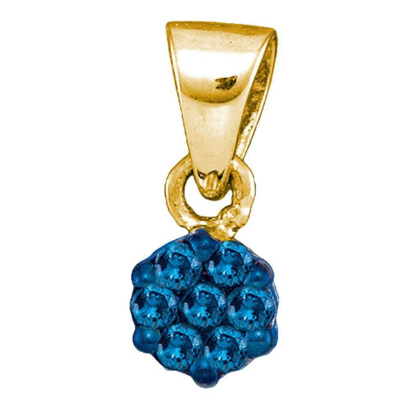 Diamond Cluster Pendant |  10kt Yellow Gold Womens Round Blue Color Enhanced Diamond Cluster Pendant 1/10 Cttw |  Splendid Jewellery