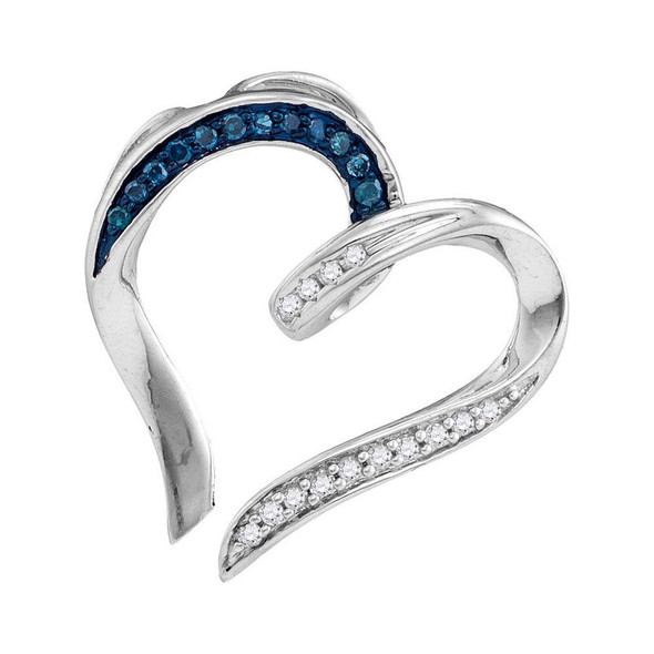 Diamond Heart & Love Symbol Pendant |  Sterling Silver Womens Round Blue Color Enhanced Diamond Bisected Heart Pendant 1/10 Cttw |  Splendid Jewellery