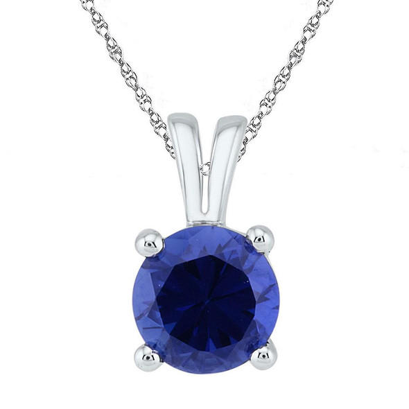 Gemstone Solitaire Pendant |  Sterling Silver Womens Round Lab-Created Blue Sapphire Solitaire Pendant 1-1/3 Cttw |  Splendid Jewellery