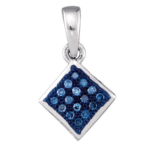 Diamond Fashion Pendant |  10kt White Gold Womens Round Blue Color Enhanced Diamond Square Pendant 1/20 Cttw |  Splendid Jewellery