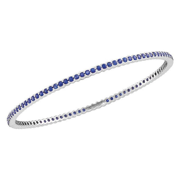 Bracelets |  18kt White Gold Womens Round Blue Sapphire Single Row Bangle Bracelet 3 Cttw |  Splendid Jewellery