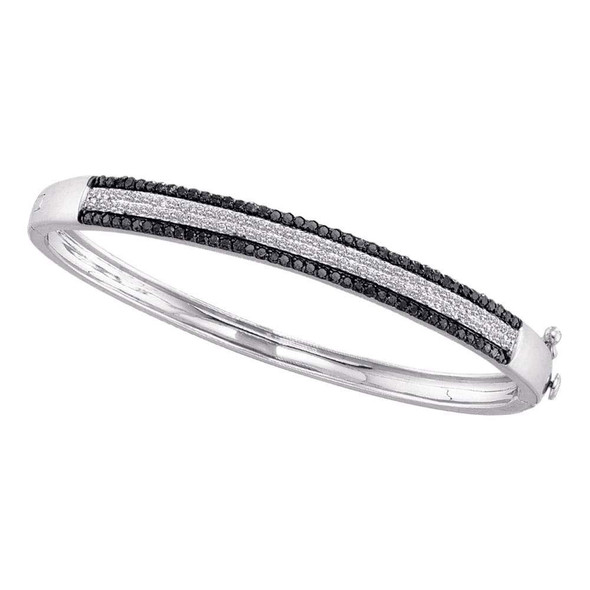 Bracelets |  14kt White Gold Womens Round Black Color Enhanced Pave-set Diamond Bangle Bracelet 1-3/8 Cttw |  Splendid Jewellery