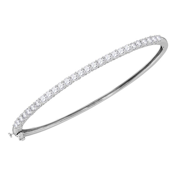 Bracelets |  14kt White Gold Womens Round Diamond Single Row Bangle Bracelet 2 Cttw |  Splendid Jewellery