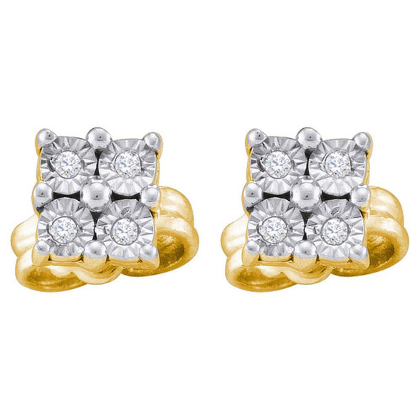 Earrings |  Yellow-tone Sterling Silver Womens Round Diamond Cluster Earrings 1/20 Cttw |  Splendid Jewellery