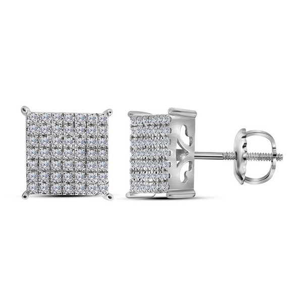 Earrings |  10kt White Gold Womens Round Diamond Square Cluster Stud Earrings 3/4 Cttw |  Splendid Jewellery