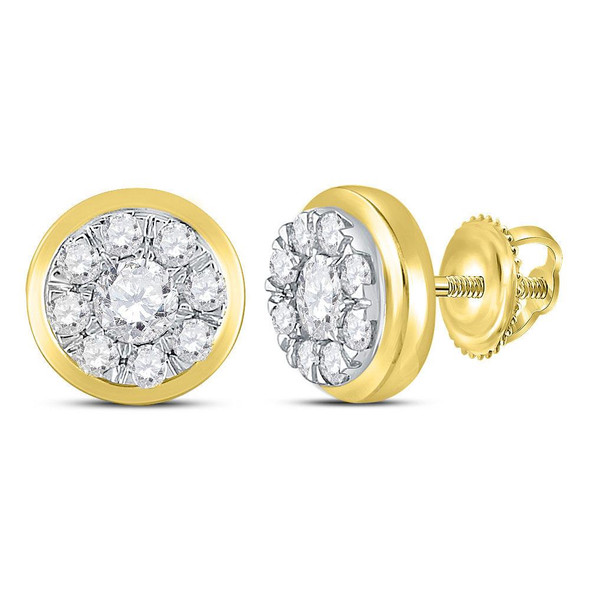 Earrings |  14kt Yellow Gold Womens Round Diamond Cluster Stud Earrings 1 Cttw |  Splendid Jewellery