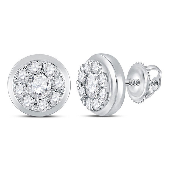 Earrings |  14kt White Gold Womens Round Diamond Cluster Stud Earrings 1 Cttw |  Splendid Jewellery