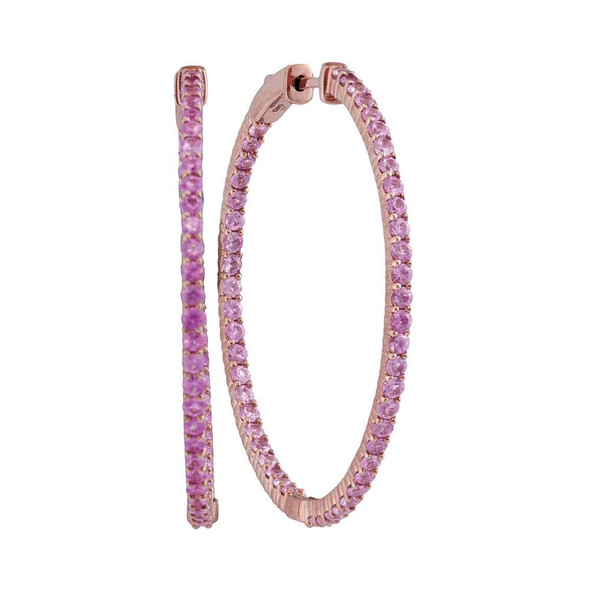 Earrings |  14kt Rose Gold Womens Round Pink Sapphire Slender Inside Outside Hoop Earrings 3-3/4 Cttw |  Splendid Jewellery