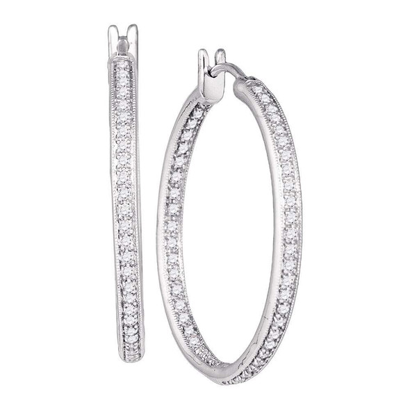 Earrings |  14kt White Gold Womens Round Diamond Inside Outside Hoop Earrings 1 Cttw |  Splendid Jewellery
