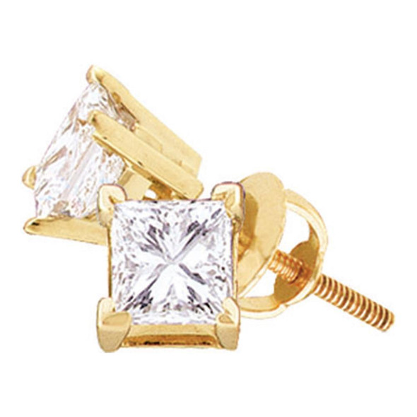 Earrings |  14kt Yellow Gold Womens Princess Diamond Solitaire Stud Earrings 1 Cttw |  Splendid Jewellery