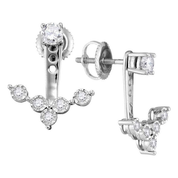 Earrings |  10kt White Gold Womens Round Diamond Earring Jacket Studs 5/8 Cttw |  Splendid Jewellery