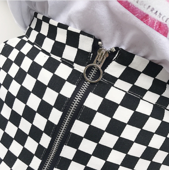 Checkered Zip Mini Skirt