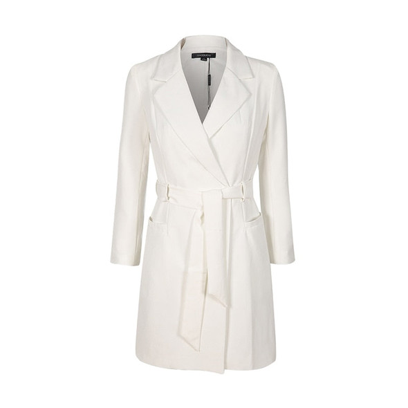 Solid White Belt Notched Long Sleeve Suit Leisure/Office Blazer