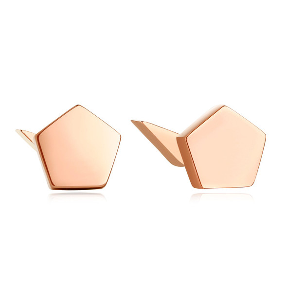 14K Solid Gold Stud Earrings Exclusively Handcrafted Double Side Five Square Shaped Earrings for Women