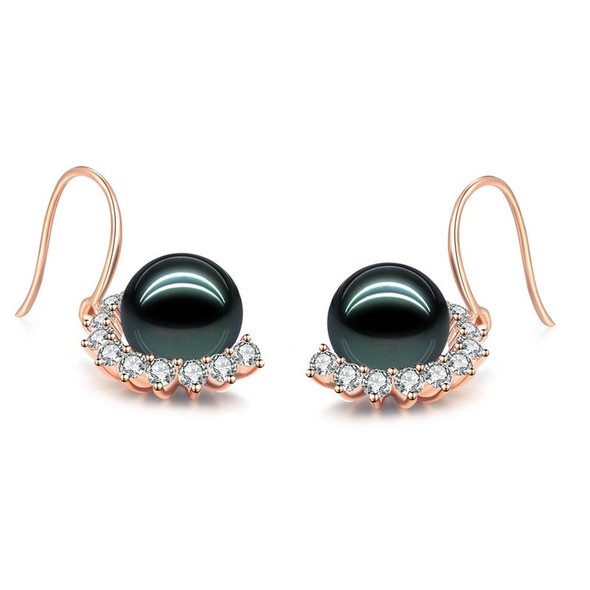 18K Solid Gold Natural 0.596ct Diamond (G-H, SI1-SI2) Tahitian Black Pearl 9mm Earrings