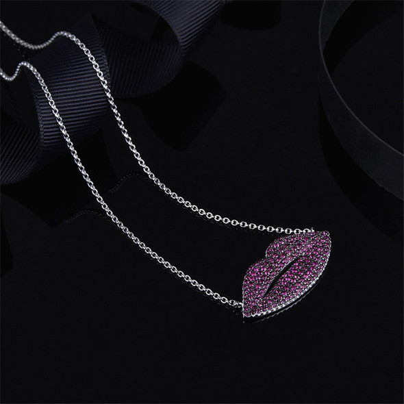 Sterling Silver Lip Pink Created Sapphire Pendant Necklace