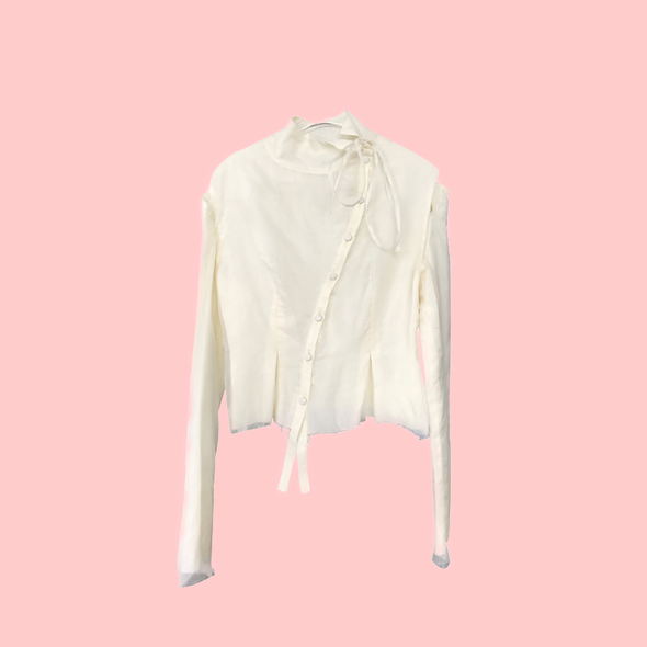 No cannibalistic fireworks and cold white organza court style blouse with diagonal buttons