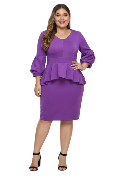 Bell Sleeve Plus Size Peplum Dress