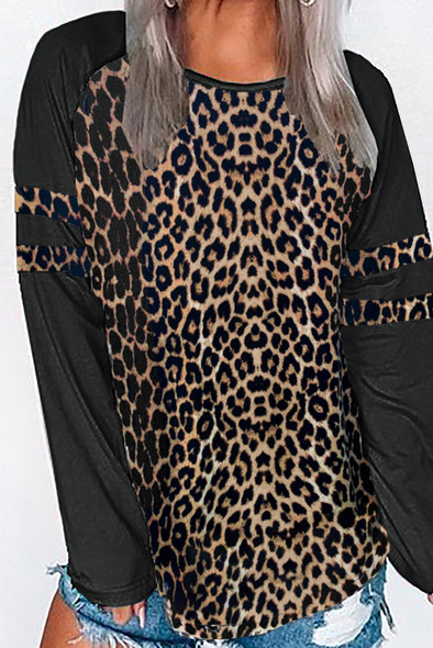 Black Raglan Sleeve Leopard Blouse