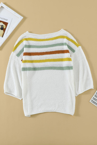 Multicolor Stripes Print White Knit Top