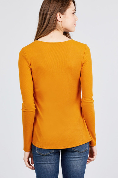 Long Sleeve Round Neck Button Detail Rib Knit Top