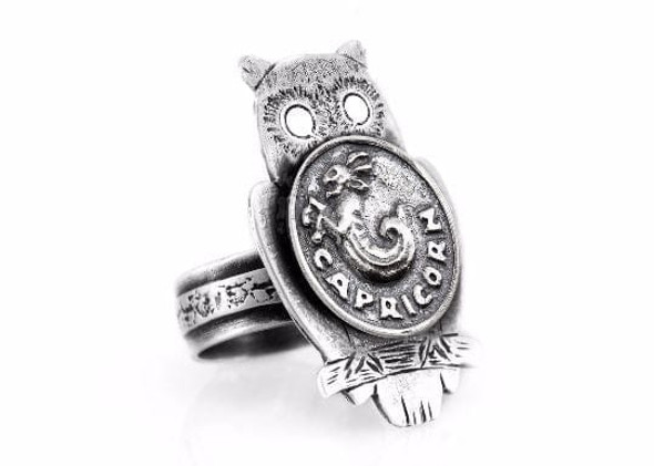 coin ring with the Capricorn coin medallion on owl zodiac jewelry ahuva