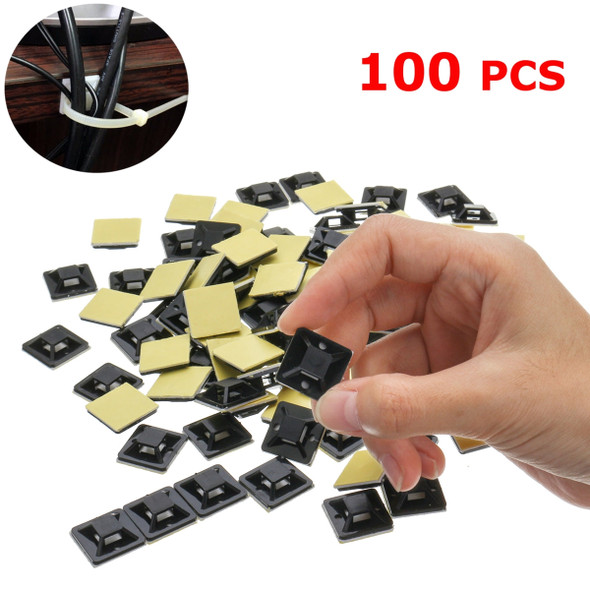 100Pcs/Pack 20x20mm Self-Adhesive Zip Tie Cable Wire Mounts Clamps Wall Holder