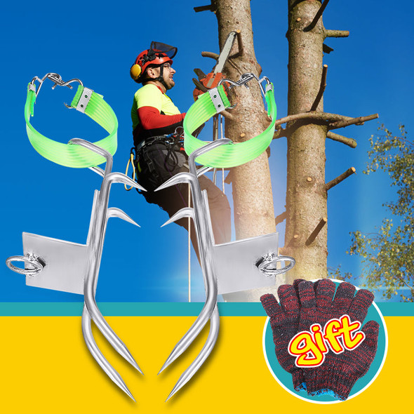 Tree Climbing Spikes Claw Clasp Safety Pole Climb Tool w/Straps+Gloves Picking Fruit (White)