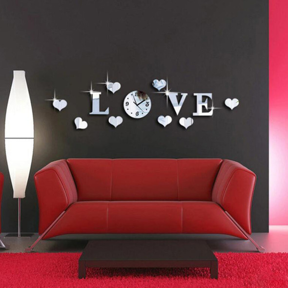 Honana DX-X2 Creative Love 3D Acrylic Mirror Wall Sticker Quartz Clocks Watch Large Home Decor