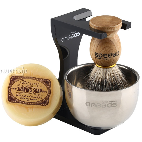 Barber Shaving Brush Badger Hair+Black Acrylic Stand+bowl+Soap Set