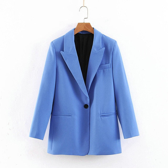 Tangada 2019 women formal blue blazer long sleeve ladies coat female pockets buttons blazer work office business suit SL273
