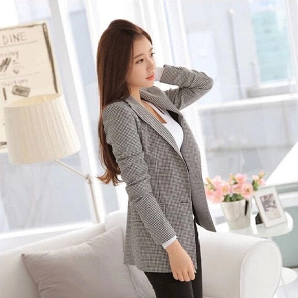 Women Plaid Long Sleeve Blazers Plus Size Formal Jackets Suit Ladies Work Wear Casual Outerwear