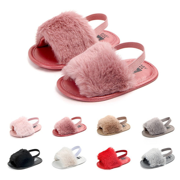 Summer Soft hair style Classic Baby Girl Slipper Sandals Breathable Baby Fur Shoes Simple Elastic Sandals princess Baby