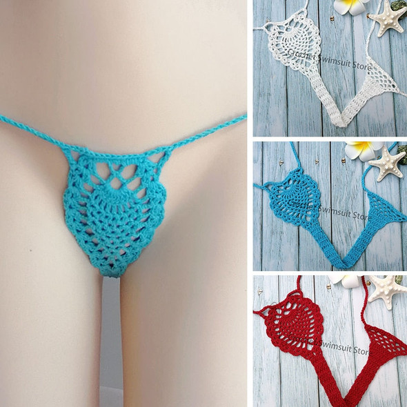 2019 New Super Mini Micro G-strings Thongs Hot Sexy Bikini Bottom Women Swimwear Crochet Cotton Brazilian Side String Tie Thong