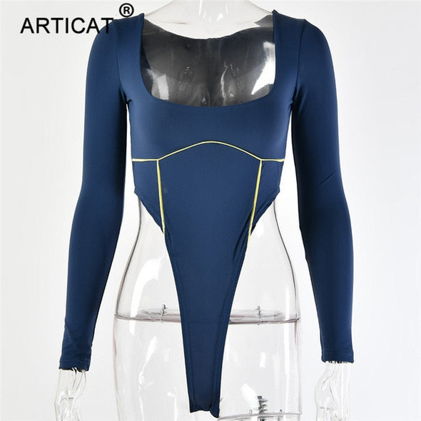 Articat Fitness Sexy Bodysuit Women Rompers O-Neck Long Sleeve Bodycon Summer Jumpsuit Wpmen Outfits Basic Playsuit Womens Tops