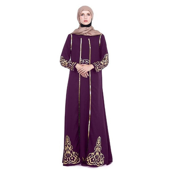 Elegant Muslimah Hot stamping abaya Turkish Singapore full length two pieces Jilbab Dubai female Muslim Islamic dress wq1327