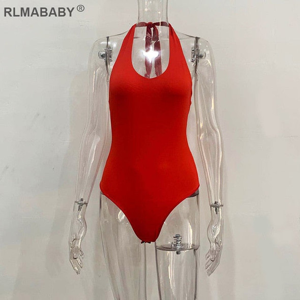 RLMABABY Summer Backless Sexy Bodysuit Halter Bodycon Rompers Womens Jumpsuit Casual Swimwear Bodysuit Top Club Bandage Bodysuit