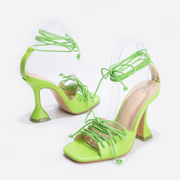 2020 Fashion Woman Pumps Summer 11cm High Heel Sandals Women Green Strappy Heels Lace Up Party Wedding Pumps