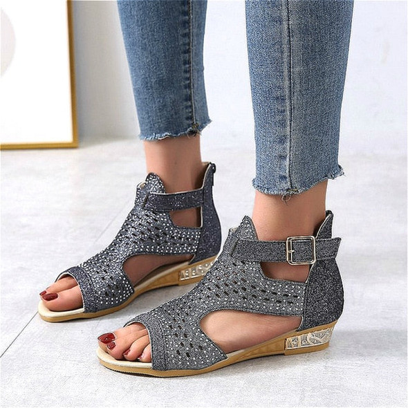 2020 fashion Crystal wedges shoes for women sandals sandalias mujer Open Toe Gladiator Party Buckle Strap summer feminino Female