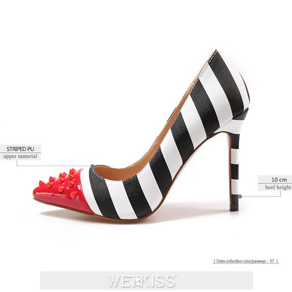 WETKISS Studded High Heels 12cm Stilettos Women Pointed Toe Rivet Ladies Party Pumps Zebra Shallow Colorful Shoes Woman 34-45