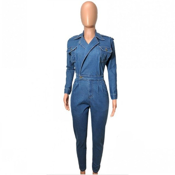 2019 Women Denim Jumpsuit Ladies Long Sleeve Jeans Rompers Female Casual Plus Size Denim Overall Playsuit With Pocket