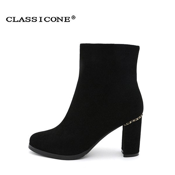 CLASSICONE shoes woman winter ankle boots genuine leather suede warm wool high heels fur snow boots shoes women's brand fashion