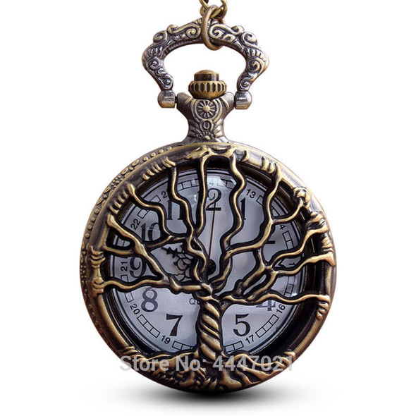 Tree of Life Pocket Watch Chains Necklace Hollow Quartz Pocket Watches Steampunk Watch Clock Men Women Gifts reloj de bolsillo
