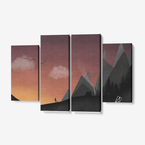 Camping - 4 Piece Canvas Wall Art Framed Ready to Hang 4x12"x32