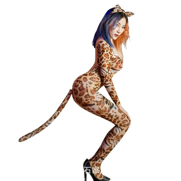 Adult Sexual Fantasy Cosplay Temptation Bodysuit Sexy Open Crotch Leopard Jumpsuit Backless See Through Porn Party Lady Bodysuit