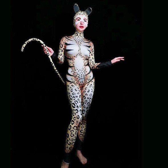 Leopard Pattern Cat Role Performance Masked Jumpsuits Women Halloween Cosplay Costume Bar Party Elastic Stage Wear Lady DT1678